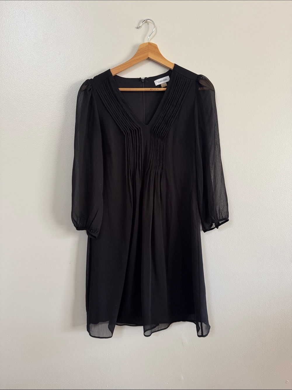 Black Sheer Pleated V-Neck Dress